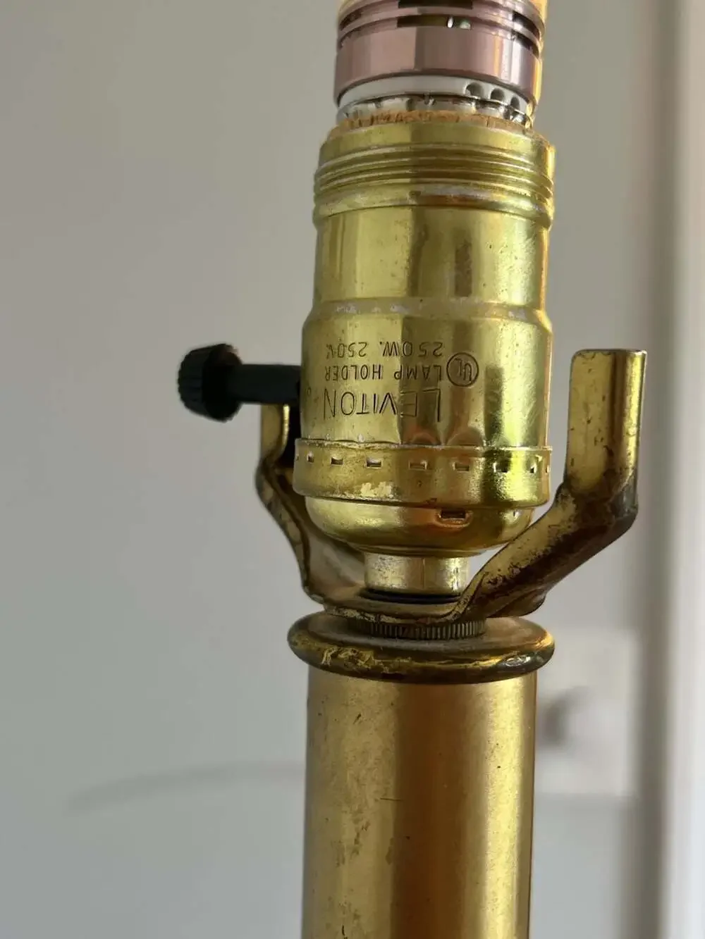 Vintage Mid-Century Modern Teak and Brass Column Table Lamp